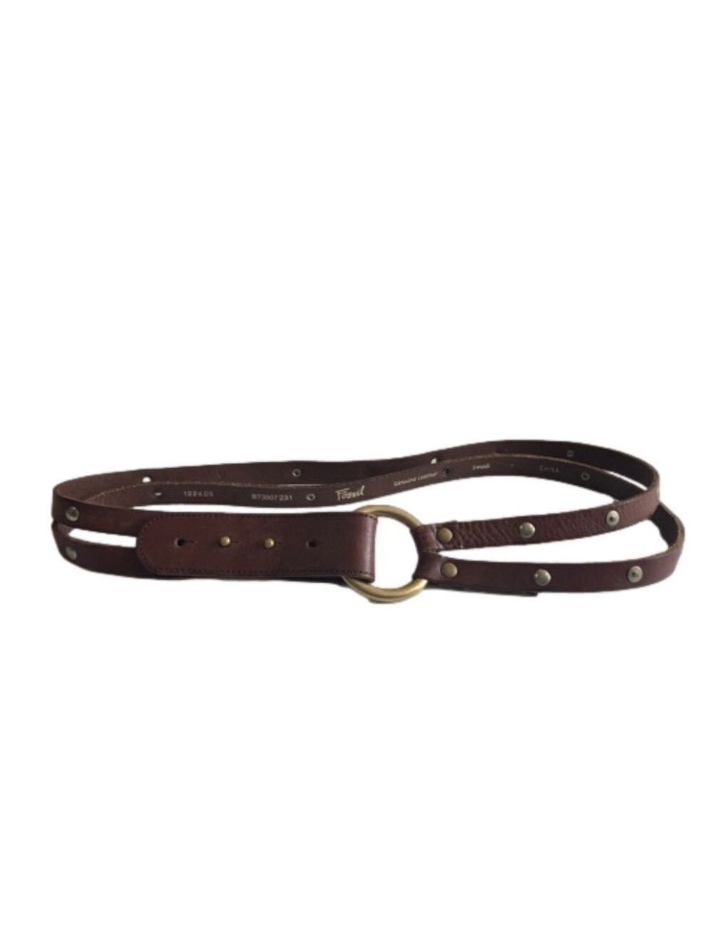 Fossil Size S vintage brown leather belt. Double strap ring closure studded